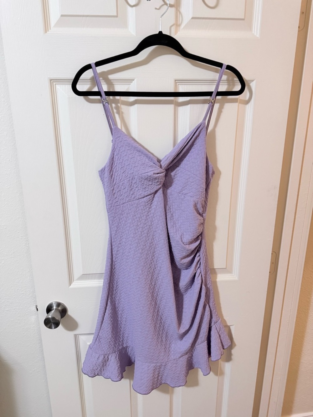 Lilac Knotted Front Ruffle Mini Dress